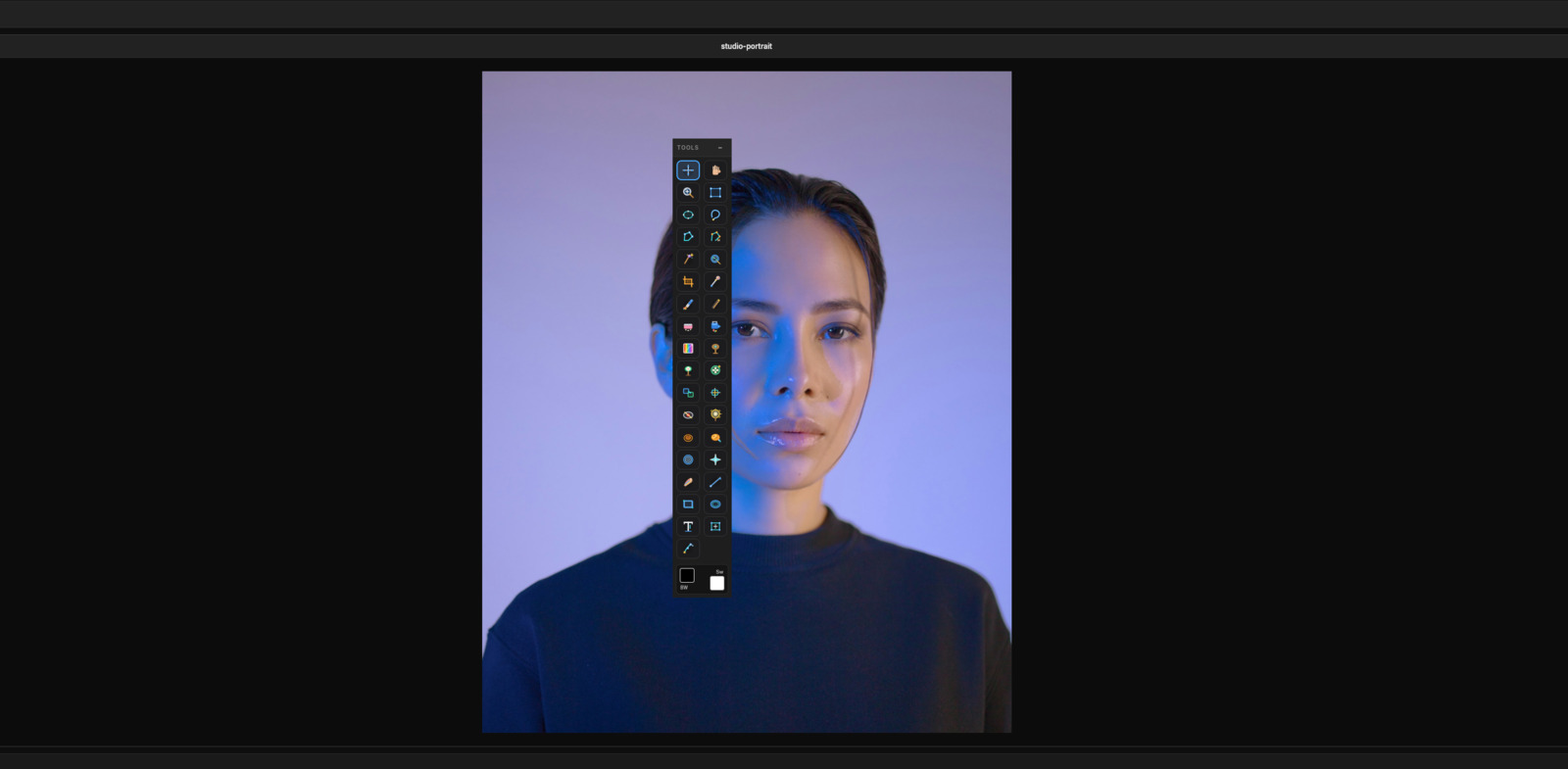 Photographer workspace with studio portrait
