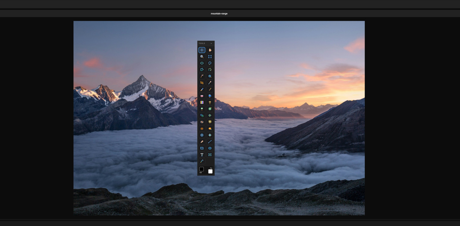 RenniLink Photographer workspace with alpine landscape